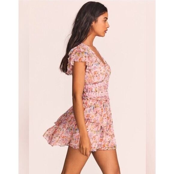 LoveShackFancy Marisela Floral Mini Dress in Pastel Confetti Pink XS - Picture 3 of 16
